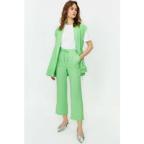 Trendyol Green Internal Tie Linen Look Kimono-Trousers Woven Suit
