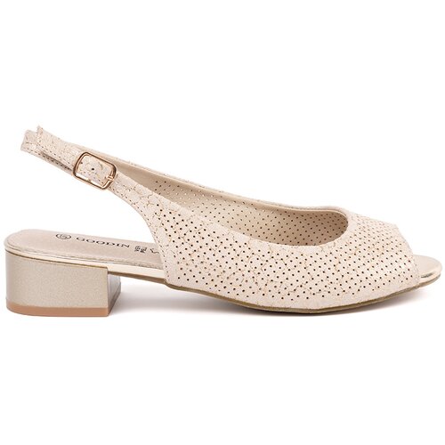 GOODIN Light beige openwork sandals with a low heel Cene