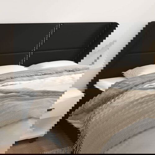 VidaXL Vzglavje z u&amp;scaron;esi črn 183x23x118/128 cm umetno usnje Slike