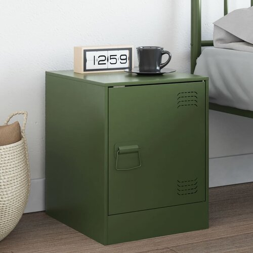 The Living Store Nočna omarica olivno zelena 34,5x39x44 cm jeklo - Nočna Omarica, (21568486) Slike