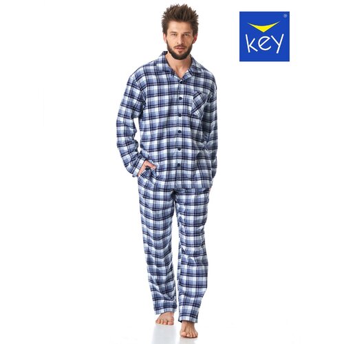 Key Pyjamas MNS 426 B23 L/R Flannel M-2XL Men's Zipper Grey-Checkered Slike