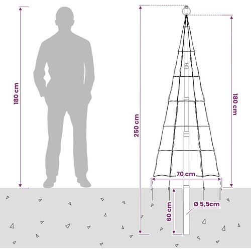  Božićno drvce od svjetlosnih niti s klinom i jarbolom 180 cm Slike
