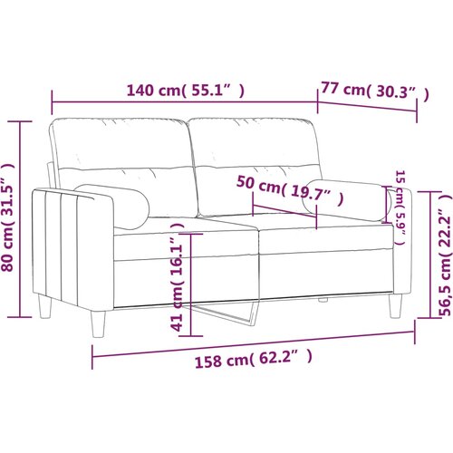  Dvosjed s ukrasnim jastucima smeđesivi 140 cm od tkanine Slike