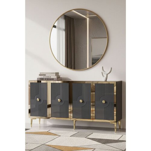 Hanah home komoda Pega 150, 125 cm, antracit / zlatna Cene