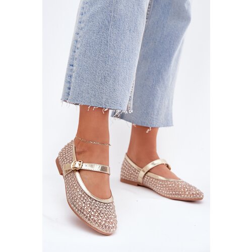 Boto Decorated Women&amp;#039;s Ballet Flats With Strap And Buckle Gold Avirae Slike