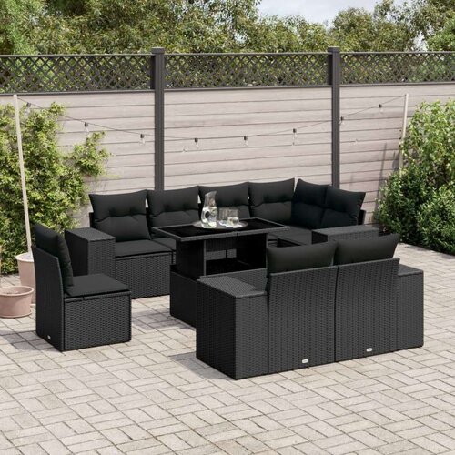  9-dijelni set vrtnih sofa s jastucima crni od poliratana Cijene