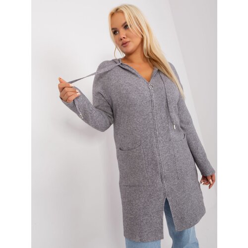 Fashion Hunters Grey long sweater of a larger size with a zipper Slike