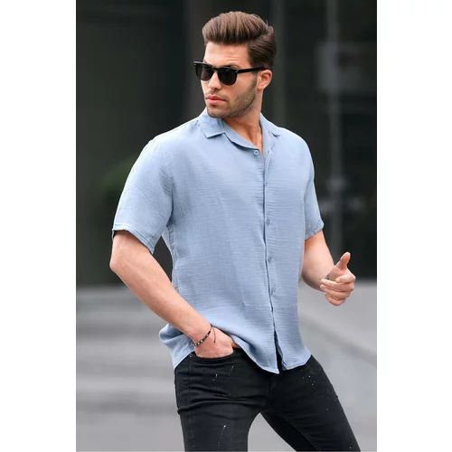 Madmext Men's Indigo Short Sleeve Shirt 6706