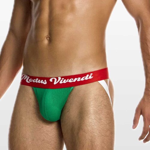 Modus vivendi sportski jockstrap u zelenoj boji sa crvenim pojasom Slike