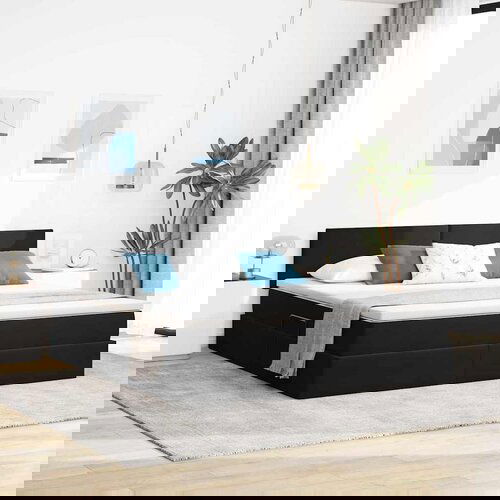 vidaXL Krevet S LED lampica s uzglavljem Crna 180 x 200 cm Baršun Cene