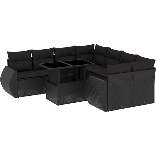 Maison Chic Seti vrtnega pohištva - Vrtna garnitura - Vrtni pohištvo set 9-delna z blazinami črn poli ratan, (21804160) Cene