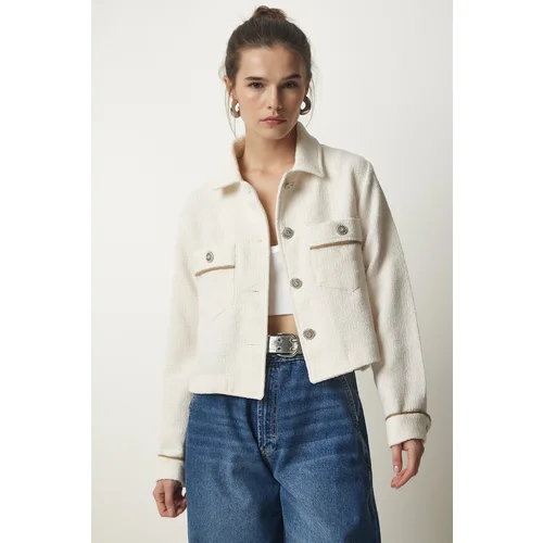  Women's Cream Shiny Stone Short Jacket