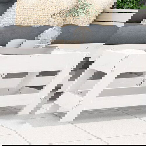 VidaXL Vrtni stolček za noge bel 62x30x32 cm trdna tikovina Slike