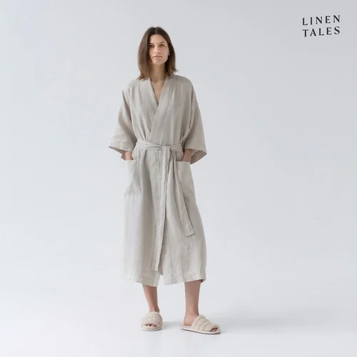 Linen Tales Bež platneni kućni ogrtač veličine L/XL Summer -