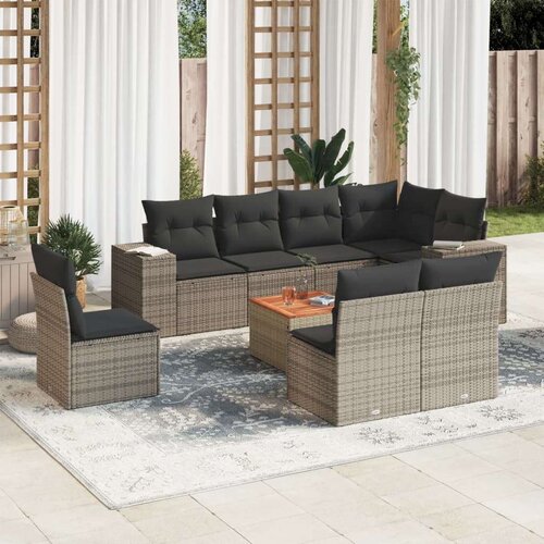 VidaXL 9-dijelni set vrtnih sofa od poliratana s jastucima sivi Slike