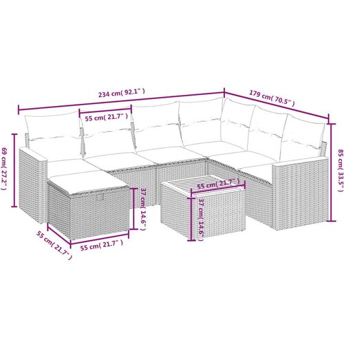 VidaXL 8-dijelni set vrtnih sofa s jastucima bež od poliratana Slike