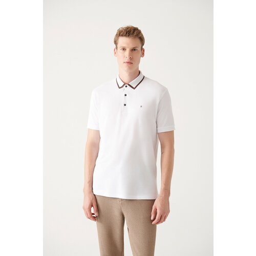 Avva Men's White 100% Cotton Standard Fit Regular Fit Snap-On Polo Neck T-shirt Slike