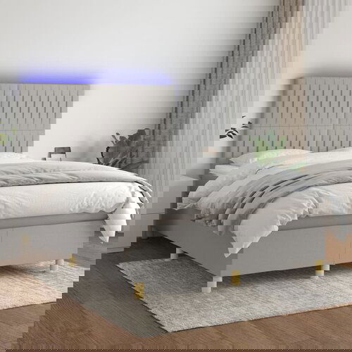  The Living Store Box spring postelja z vzmetnico LED sv. siva 140x200 cm blago - Box Spring Postelja, (21455772) Slike