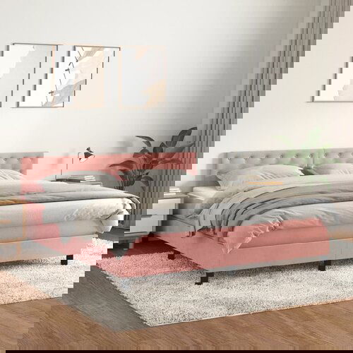 The Living Store Box spring postelja z vzmetnico roza 160x200 cm žamet - Box Spring Postelja, (21491075) Cene