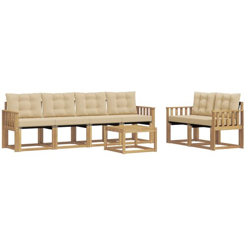 vidaXL Zunanja garnitura za sedenje z blazino 7 pcs Bela in bež, (5000270742) Cene