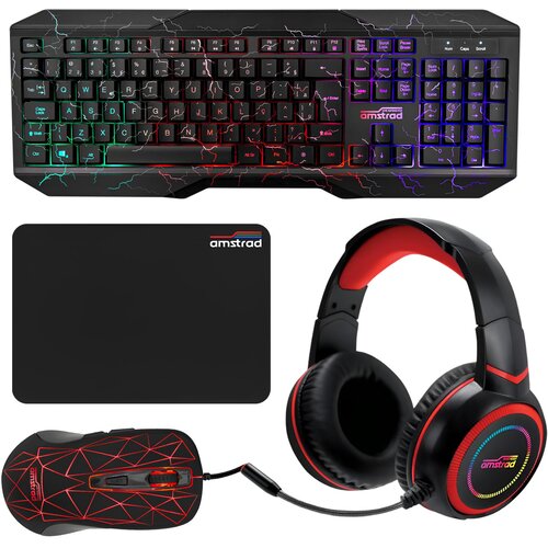 Oem Amstrad, 5-delni paket Pro Gamer Hunters: tipkovnica, mi&scaron;ka, podloga, slu&scaron;alke in adapter, Črna, (5000185026) Cene