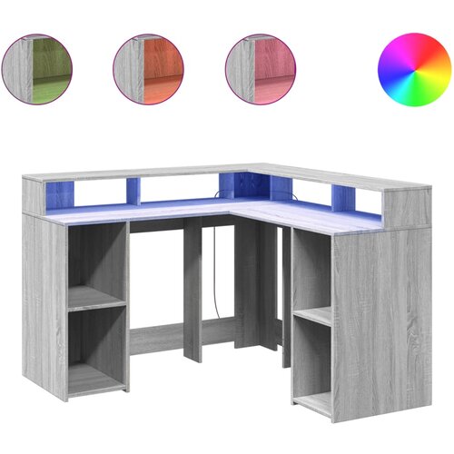 Maison Chic Pisalna miza - pisarniška miza - Računalniška miza z LED lučkami siva sonoma 130x130x91 cm inž. les, (21785498) Cene