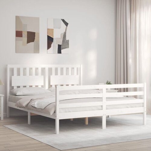 vidaXL Posteljni okvir z vzglavjem bel 160x200 cm trden les Cene