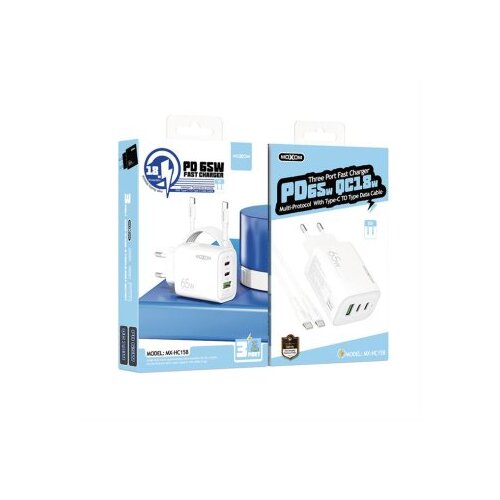 Moxom MX-HC158 QC3.0 65W Type-C na Type-C punjač beli Slike