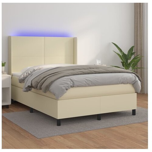 vidaXL Krevet box spring s madracem LED krem 140x190cm od umjetne kože Cene
