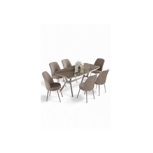 Hanah home Set trpezarijskog stola i stolica (7 delova) Lena Anthracite Chrome Cappuccino Cene