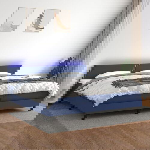 The Living Store Box spring postelja z vzmetnico LED modra 200x200 cm blago - Box Spring Postelja, (21515537) Slike