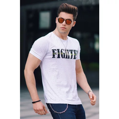 Madmext White Ripped Printed Men's T-Shirt 4592