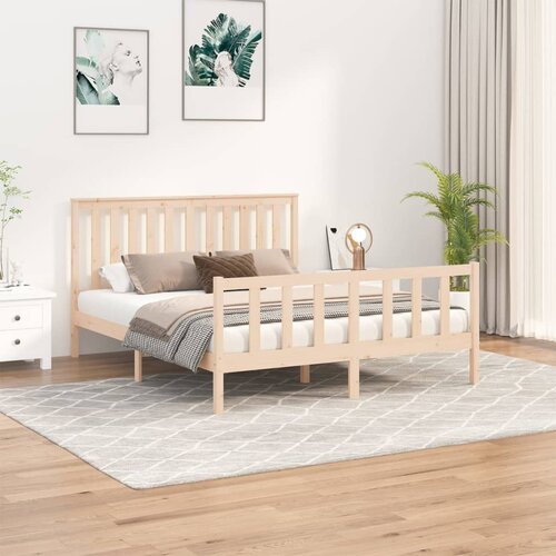 VidaXL Posteljni okvir z vzglavjem 150x200 cm trdna borovina 5FT Slike