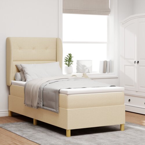 Box Spring Krevet s Madracem - Krem 100x200 cm Tkanina Cijene