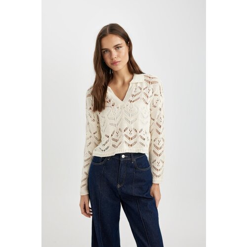 Defacto Relax Fit Polo Neck Crochet Sweater Slike