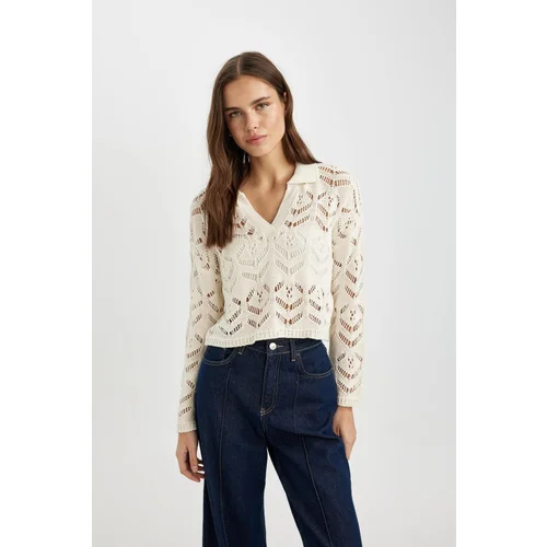 Defacto Relax Fit Polo Neck Crochet Sweater