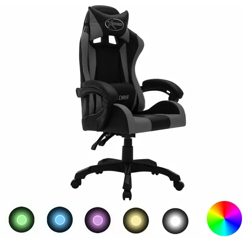  Igraća stolica s RGB LED svjetlima sivo-crna od umjetne kože