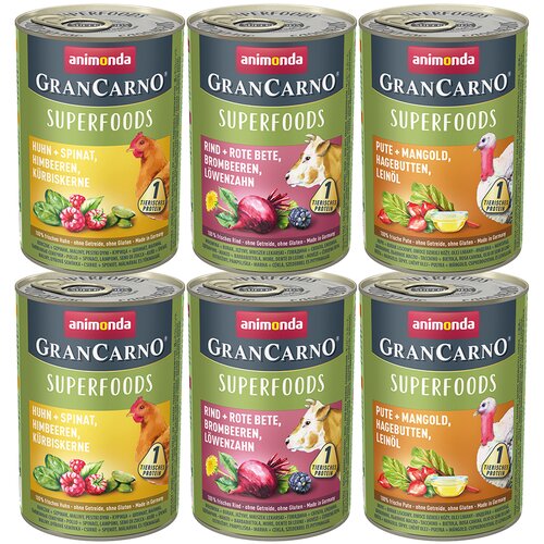 Animonda GranCarno Adult Superfoods 24 x 400 g - GranCarno Adult Superfoods mije&amp;scaron;ano pakiranje Slike