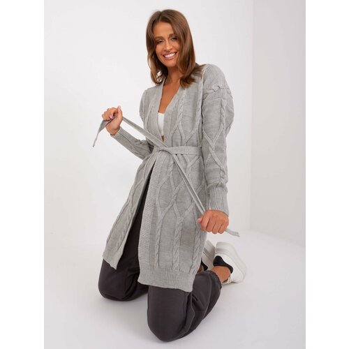 Fashion Hunters Women's grey cardigan with cable ties Slike