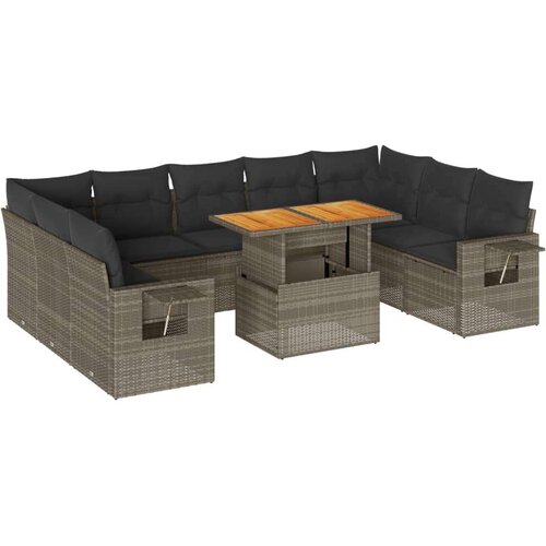  10-dijelni set vrtnih sofa od poliratana s jastucima sivi Slike