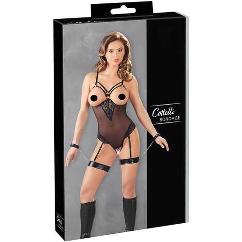Cottelli Bondage - metalni prsten, tijelo trake s držačem za ruke (crno) - XL Slike