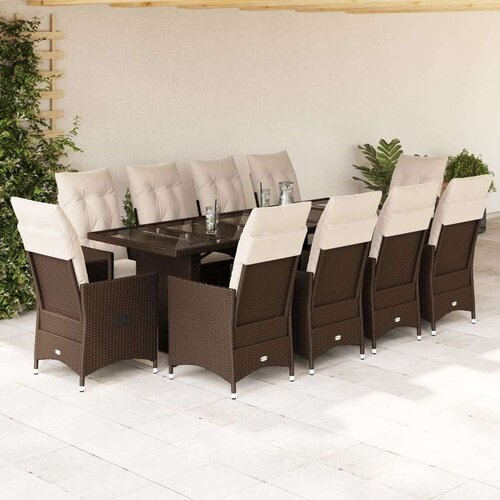 vidaXL 11-dijelni vrtni bistro set od poliratana s jastucima smeđi Cene