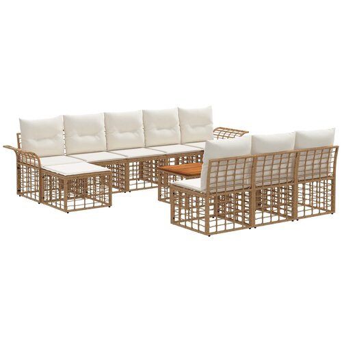 vidaXL Set vanjskih sofa 11 kom. Prirodna i krema bijela Poliester - Prirodna i kremasto bijela sa stolom Cene