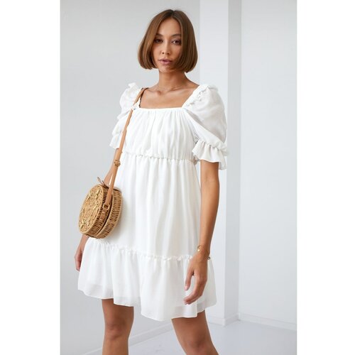 Fasardi Plain cream dress with flounces Slike