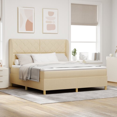 Box Spring Krevet s Madracem Krem 180x200 cm Tkanina Cijene