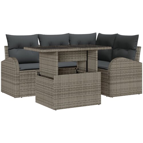 vidaXL Set vrtne sofe sa jastucima siva Poly Rattan, Dvosjed vrtna sofa s odlaganjem i jastucima siva Poly Rattan Cijene