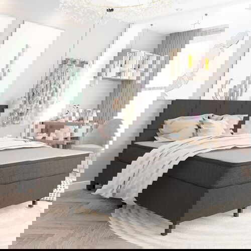 VidaXL Krevet od tkanine s oprugama tamnosivi 140 x 200 cm Slike