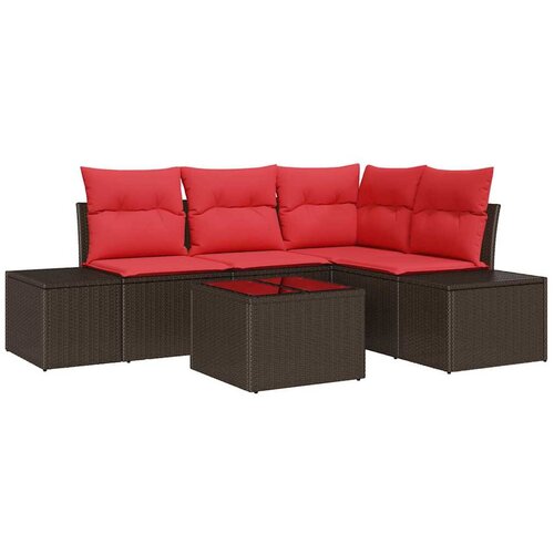 vidaXL Vrtna sedežna garnitura z blazino 5 pcs Rjava in rdeča, (5000021254) Cene