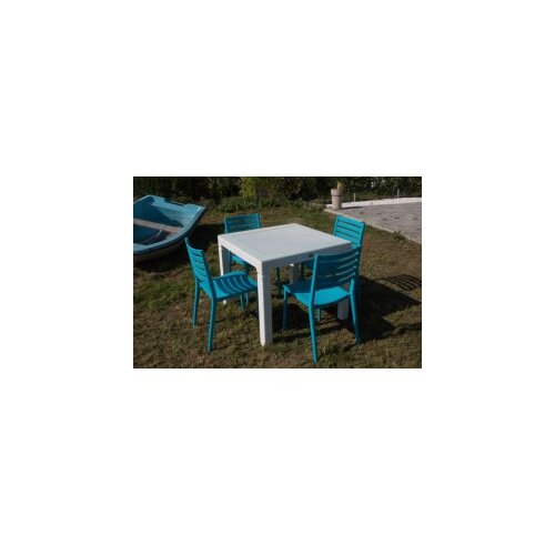 Ba&amp;scaron;tenski set zara 4 stolice i sto sa staklom 90x90 belo plavi Slike