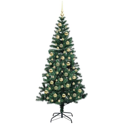 VidaXL Umjetno predsvijetljeno božićno drvce Zelena 210 cm PVC i metal Slike